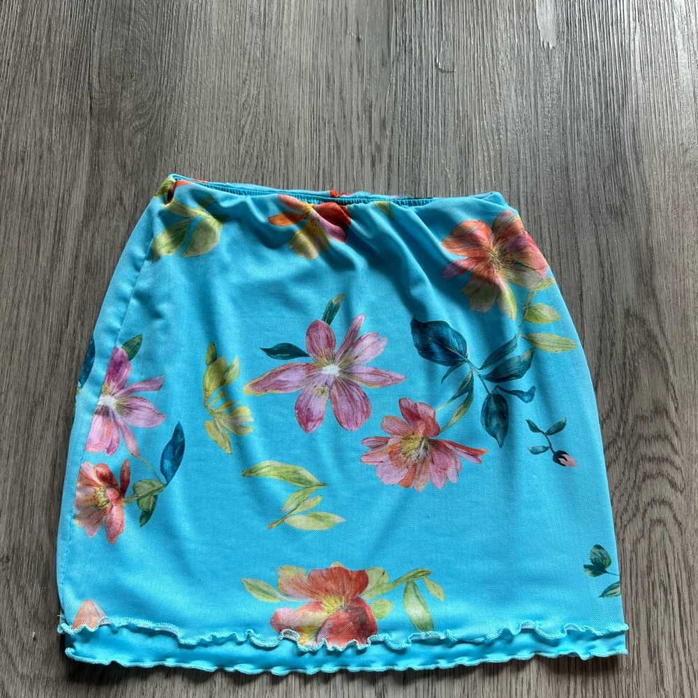 White Fox Boutique Blue Floral Mini Skirt